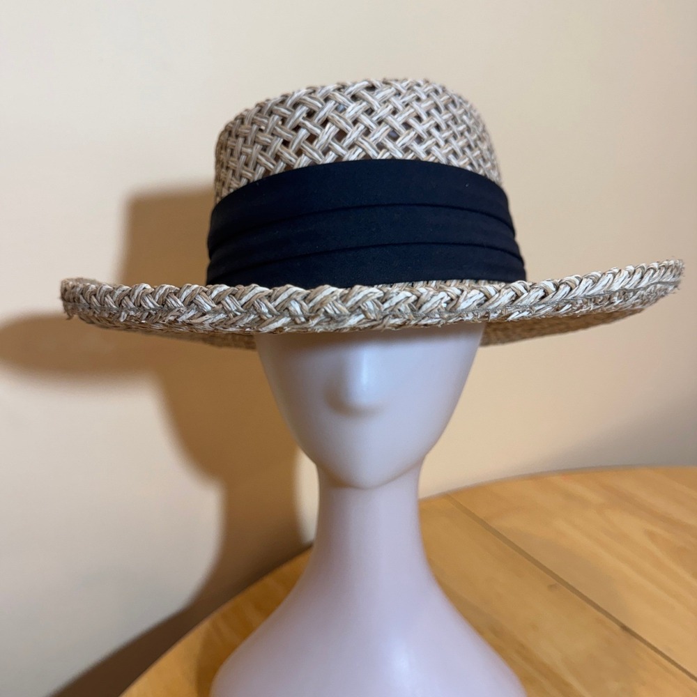 Firethorn Summer Rules Straw Boater Hat Tan Black Bow Sun Hat Fasttab